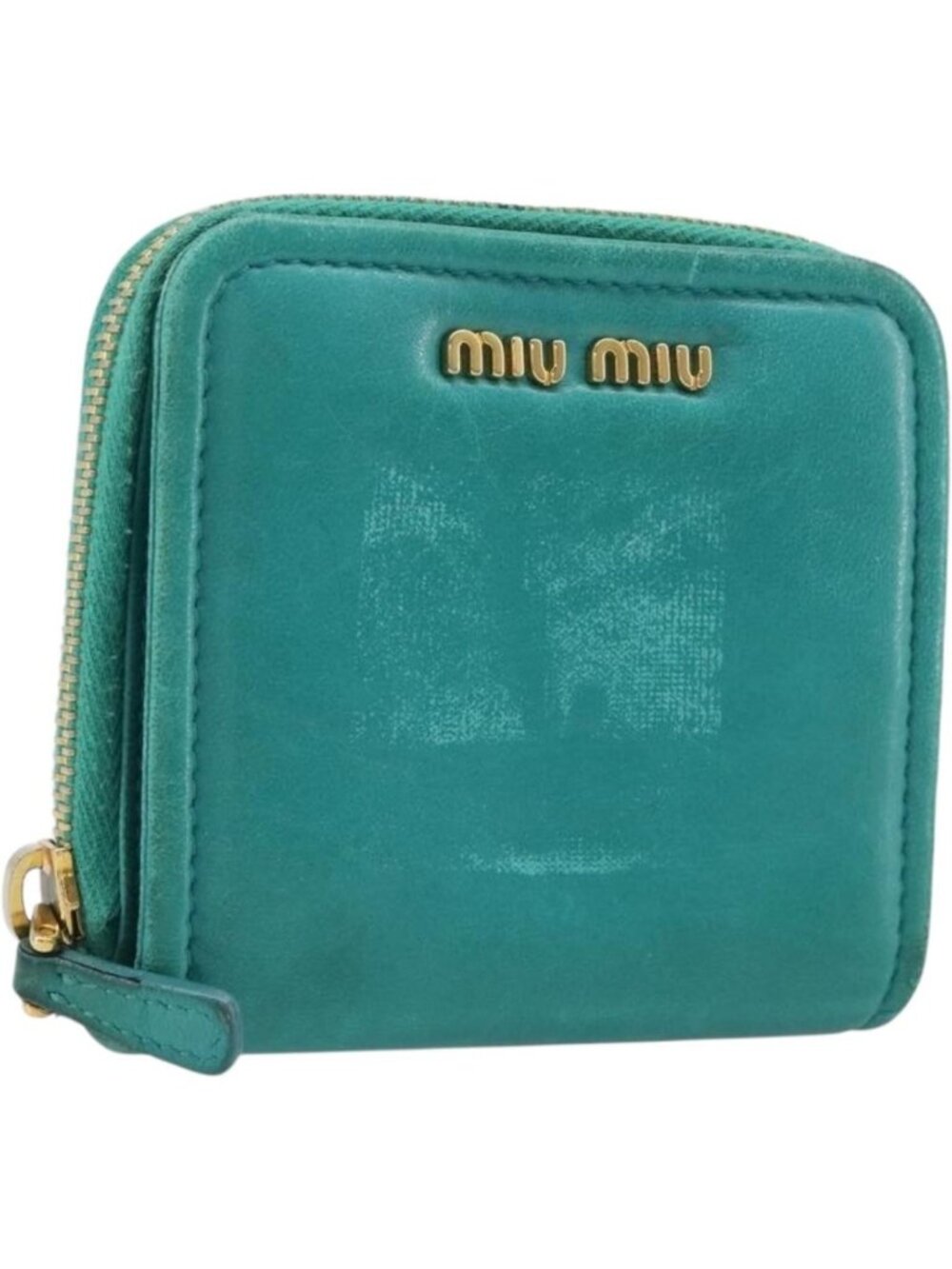 Miu Miu Wallet Leather Turquoise Blue Gold